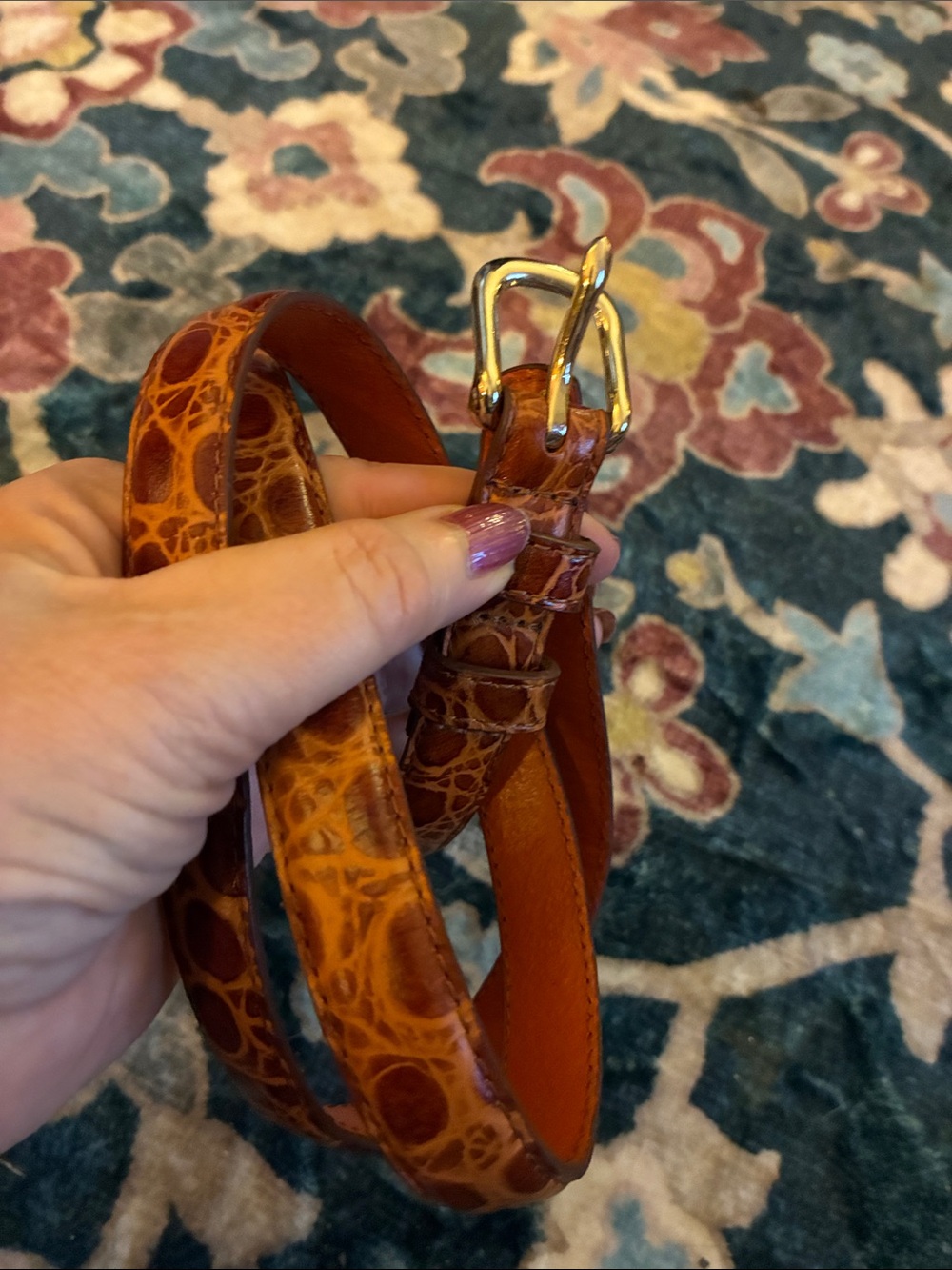 Banana Republic Croc-Embossed Brown Leather Belt w Gold Buckle Italian Leather